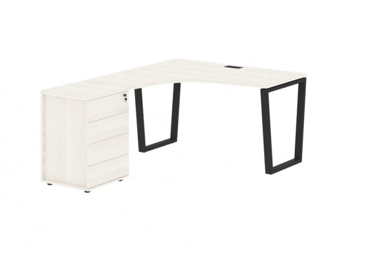 Стол эргономичный с тумбой левый EDIS EVCET 1318 L Ясень Траун Черный_0