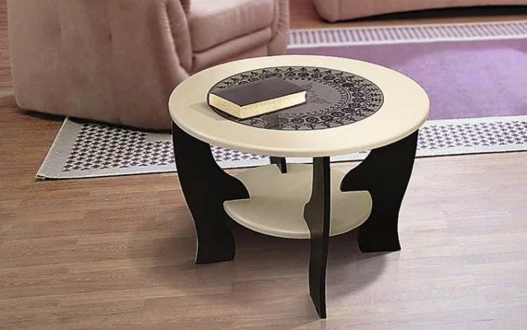 Стол журнальный со вставкой из стекла круглый_0