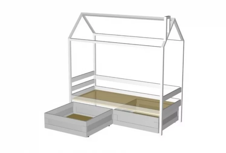 Кровать-домик RooRoom кд-1С с ящиками Серая_1