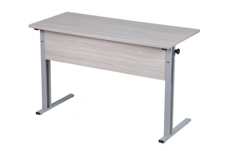 Парта двухместная (рост 6) с прямыми углами Белая ЛДСП/Серая кромка/Металл Серый_0