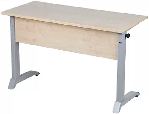 Парта двухместная с прямыми углами (рост №6) Белая ЛДСП/Серая кромка/Металл Серый_0