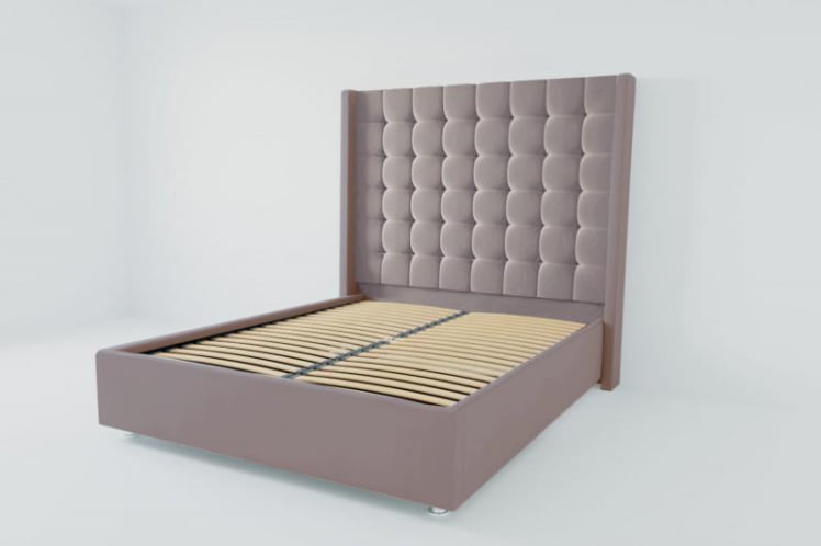 Мягкая интерьерная кровать &куот;Венеция Люкс&куот; с ортопедическими латами (металл) Материал фасада: Велюр; Спальное место: 800х2000 мм; Цвет фасада: Темно серый; Цвет корпуса: Темно серый / "Венеция Люкс"_0