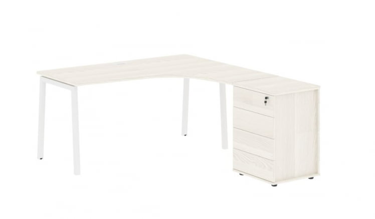 Стол эргономичный с тумбой (правый) EDIS ELCET 1518 R Ясень Траун Белый_0