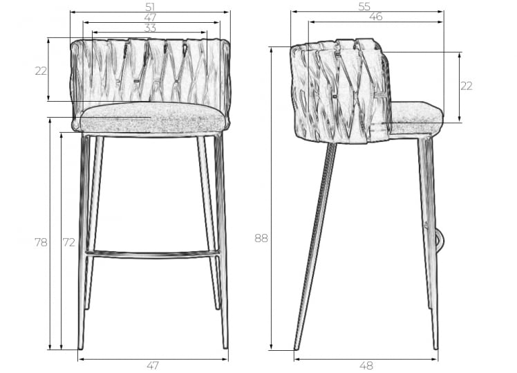 Стул барный DOBRIN AMELIA (серая ткань (F-48), темно-серый винтажный PU (MF-12))_8