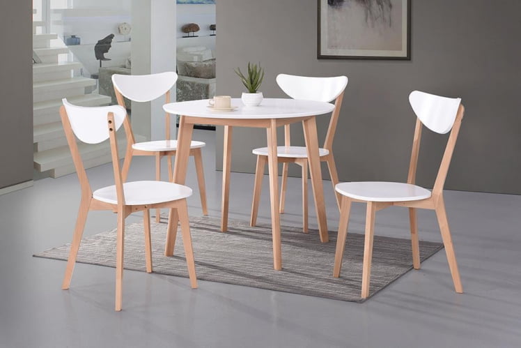 Стол обеденный раскладной BOSCO (Боско) основание бук, столешница мдф, 120+30*80см, Белый+Натуральный ( Бук)_6