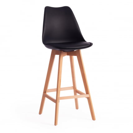 Стул барный TULIP BAR (mod. C1014H) пластик/дерево, 57 х 48 х 104 см, черный 3010/натуральный_0
