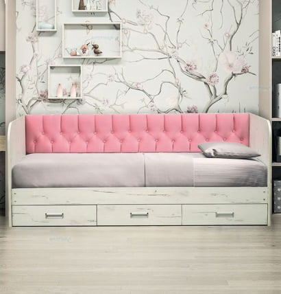 Кровать с продольной мягкой спинкой Софа №14 (800х2000) Белая Велюр 019_1