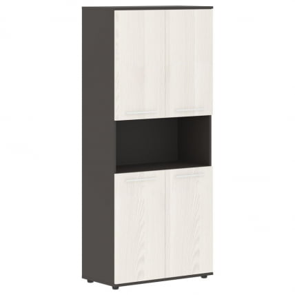 Шкаф с двумя комплектами глухих малых дверей EDIS EHCS 85.4 Ясень Траун Белый Мокко_0