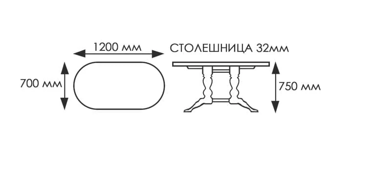 Стол обеденный Овальный на 2-м подст. тонкая 1 кат. 1555 6130_1