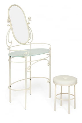 Столик туалетный ALBERT (столик/зеркало + пуф) Античный белый (Antique White)_0
