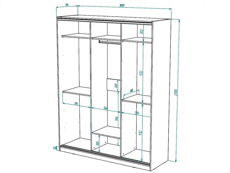 Шкаф-купе 2-х дверный Виктория 1800х584х2300, Белый 18ДЗДЗ-ПППП-Б 310-563_2