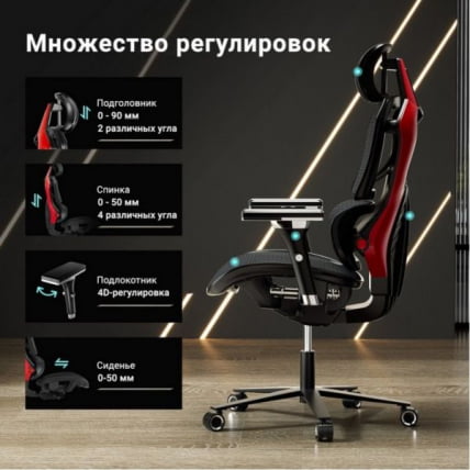 Эргономичное компьютерное кресло (для геймеров) Eureka TYPHON, Red_6