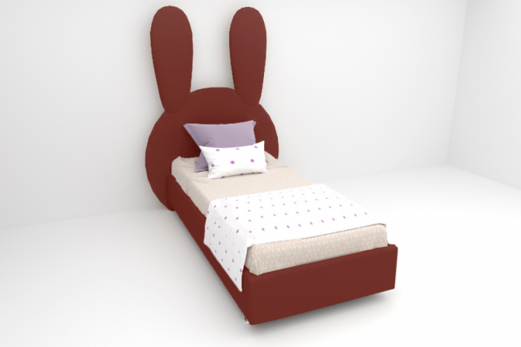 Детская кровать "Зайка" с ортопедическим основанием Цвет фасада: Бордо; Цвет корпуса: Бордо; Материал фасада: Металл/Велюр; Размер: 1200х2000 мм; Спальное место: 1200х2000 мм _0